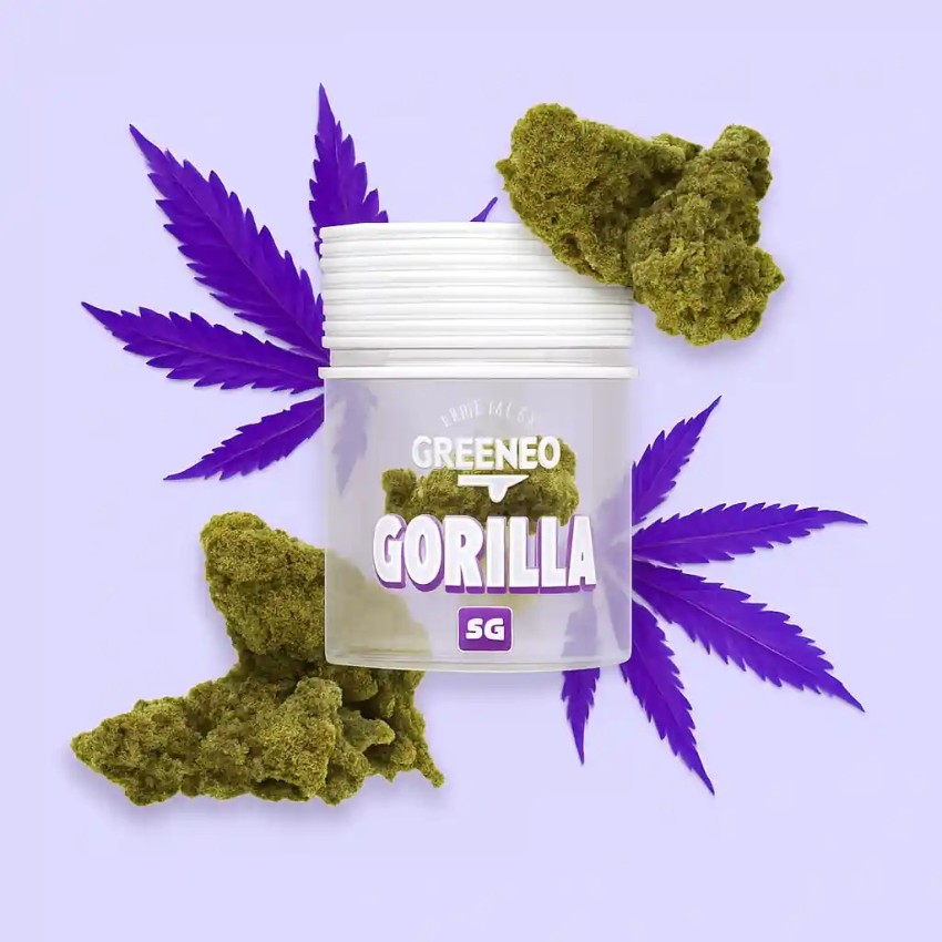 Greeneo brand Gorilla 8% CBD flower jar, 5g