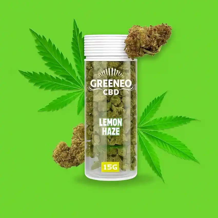 Greeneo brand 15g Lemon Haze 6% CBD flower jar