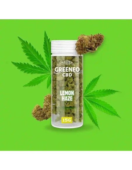 Greeneo brand 15g Lemon Haze 6% CBD flower jar