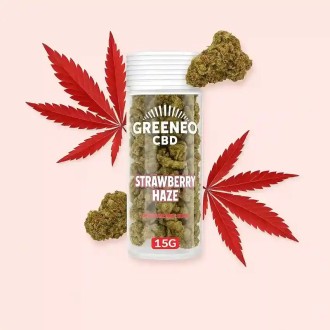 Greeneo brand 15g Strawberry Haze 6% CBD flower jar