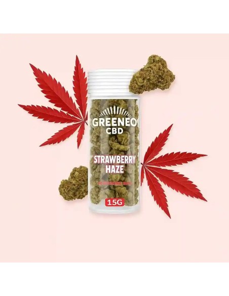Greeneo brand 15g Strawberry Haze 6% CBD flower jar