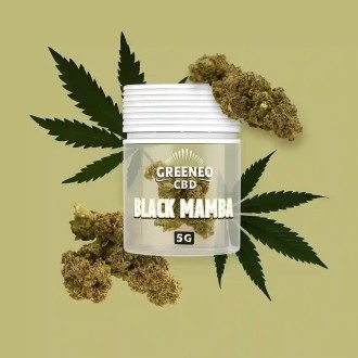 Greeneo brand Black Mamba 11% CBD flower jar, 5g