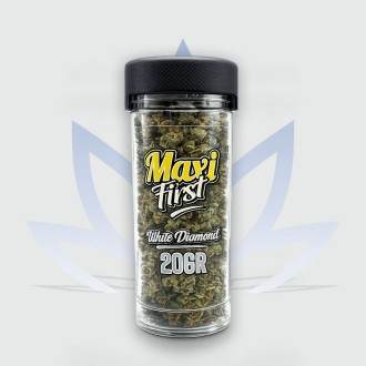 Pot de 20g de fleur de CBD White Diamond de la gamme Maxi first de la marque CBD First