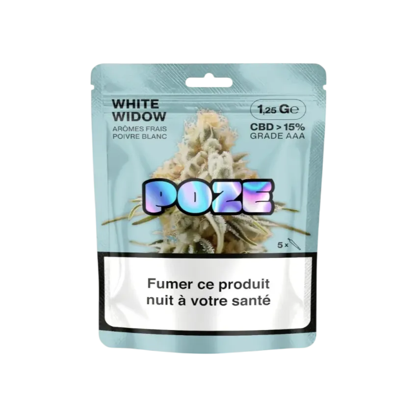 Sachet de 1,25g fleur de CBD White widow de la marque Poze