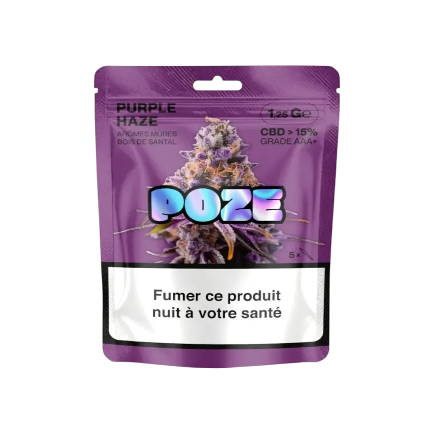 Sachet de 1,25g fleur de CBD Purple haze de la marque Poze