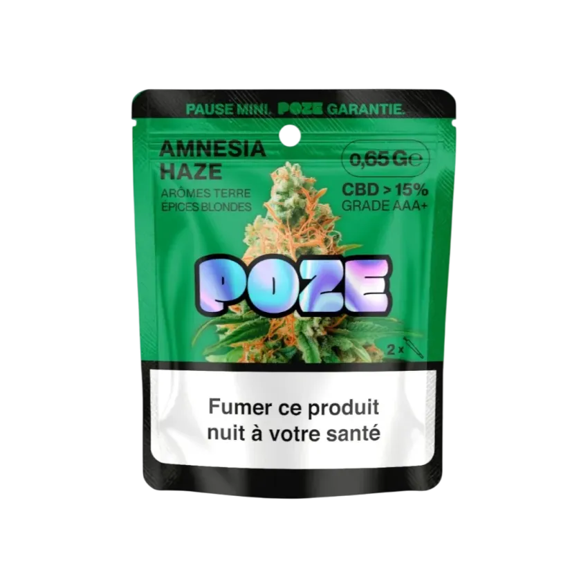 Sachet de 0,65g fleur de CBD Amnesia Haze de la marque Poze