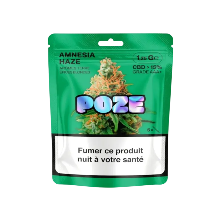 Sachet de 1,25g fleur de CBD Amnesia Haze de la marque Poze