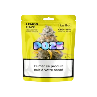 1.25g jar of Lemon Haze CBD flower from the Poze brand