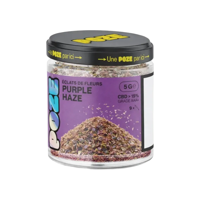 Pot de 5g d'éclats de Purple Haze de CBD Trim de la marque Poze