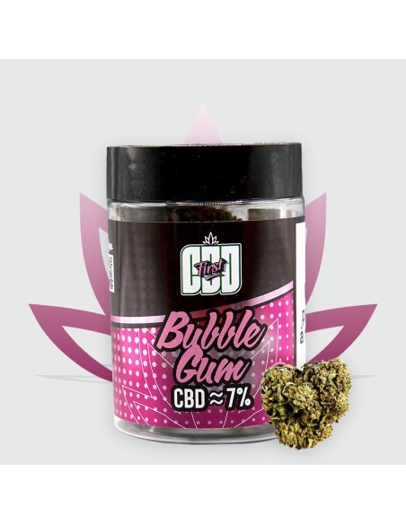 Nouveau Format - Fleur de CBD Bubble Gum 6,58% de la marque CBD First en pot
